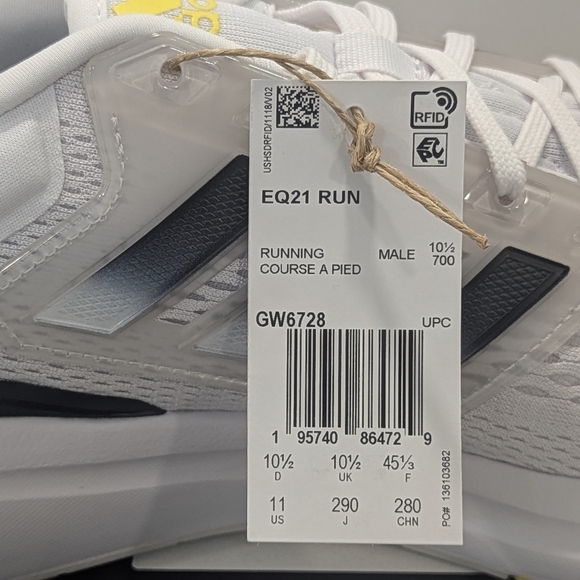 New Adidas White Black Running Shoes Men's 11 EQ21 RUN Running Sneaker Gym Comfy - Picture 5 of 11